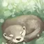 Depiction of an otter sleeping in a forest.